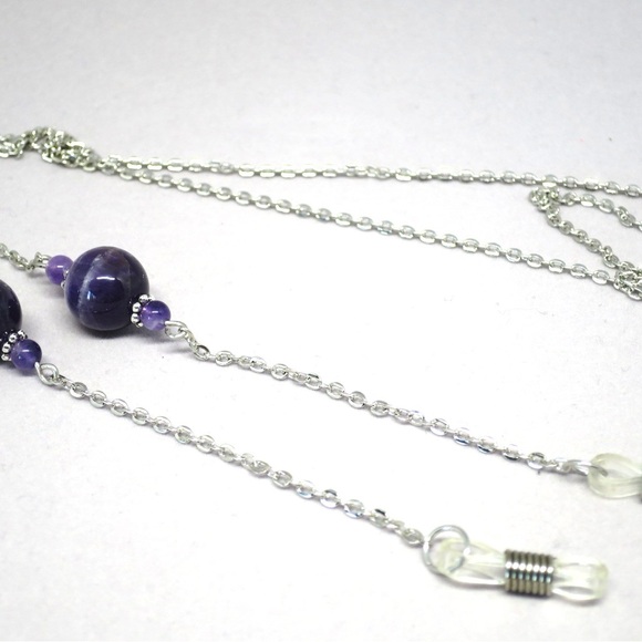 Eyeglass chain, silver chain with natural amethysts. Leash for sunglasses. - Picture 3 of 5